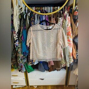 ASOS DESIGN Pearl-Embellished Sheer Mesh Top - Size US 10